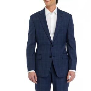 Bocaccio Uomo Blue Plaid Two-Piece Suit 44R Jacket 38R Pants 30” Inseam
